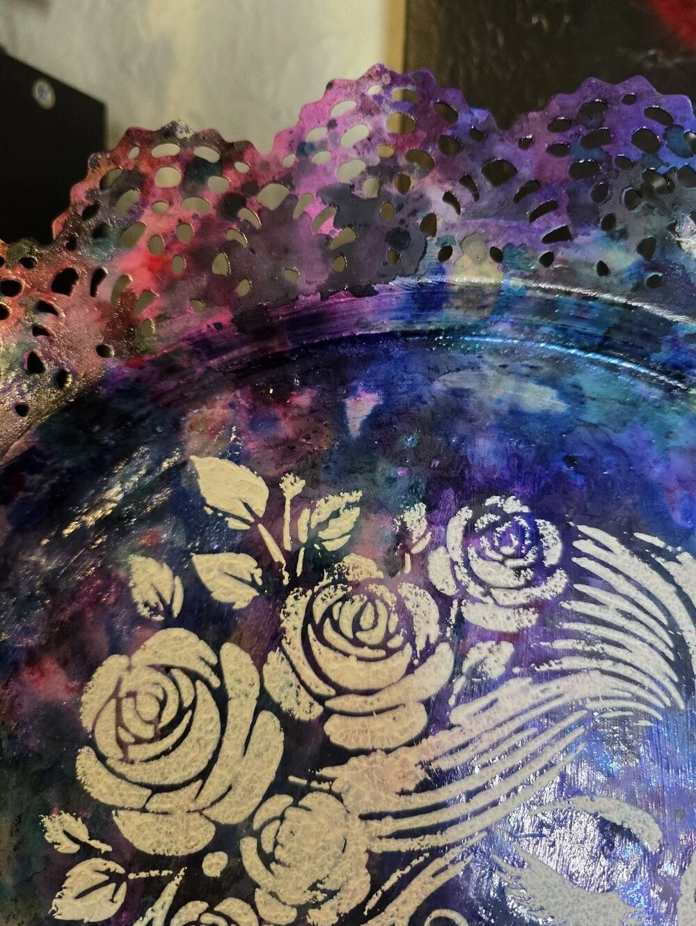 HANDCRAFTED Upcycled Metal Platter HANDPAINTED Tabletop Countertop Art Decor 15